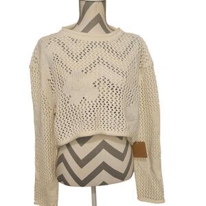 NWT Bailey Rose Cream Daisy Cropped Knit Crochet Sweater Size Lg Boho Coastal